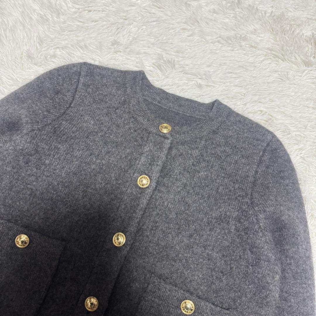 美品 anuans カシミヤブレンドノーカラーニットジャケット 定価2.2