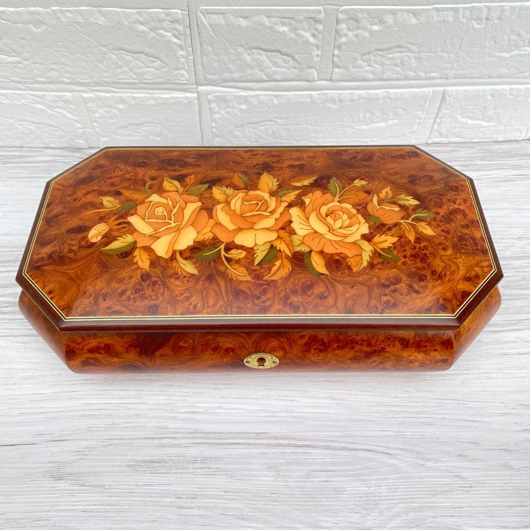 ◆新品同様◎REUGE リュージュ 小物入れオルゴール 象嵌細工 鍵付き