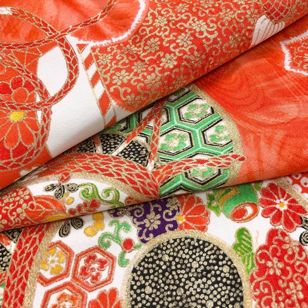 子供着物 七五三 3歳 鼓 花模様 赤橙色 CK-7380