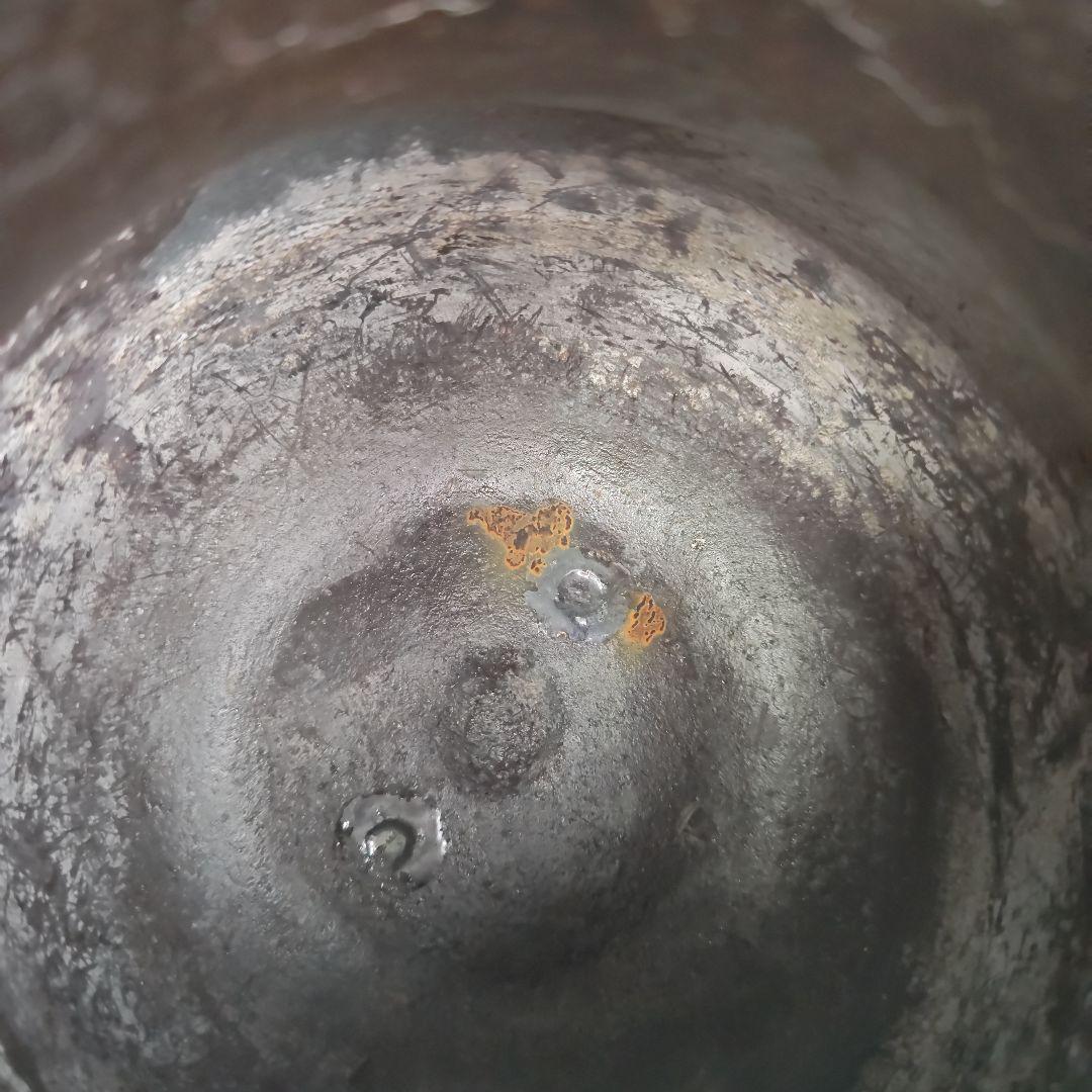 イ623 茶釜『釜師　菊地正直』『淡々斎好　唐松地紋　鶴首釜　銀独楽摘み　共箱』