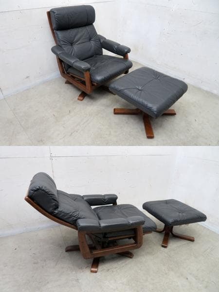 本革■冨士ファニチャ■リクライナー&オットマン■パーソナルチェア■北欧モダン■