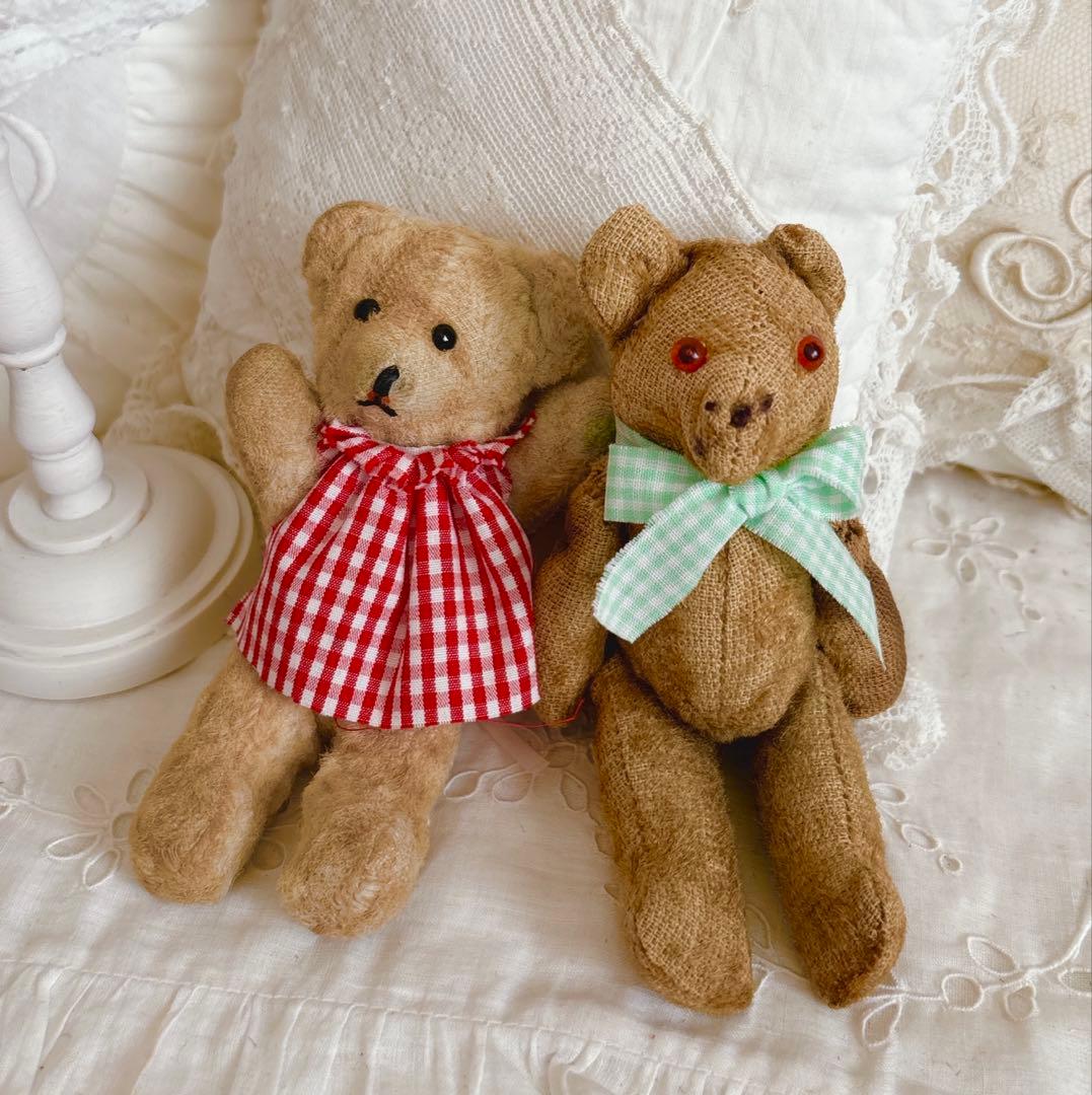 ミニベアちゃんʕ•ᴥ•ʔ赤いお洋服の子　アンティークベア　ヴィンテージベア
