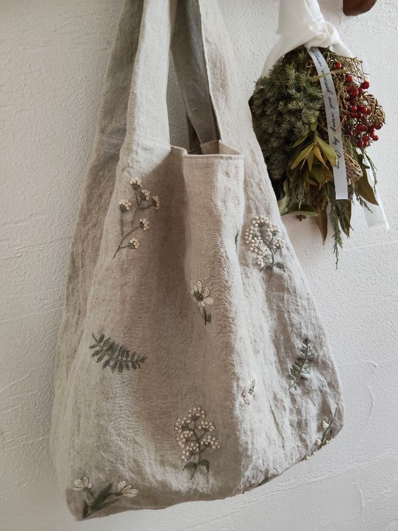 【ゆくゆく様オーダー専用ページ】リネン刺繍　エコバッグ　メガネケース