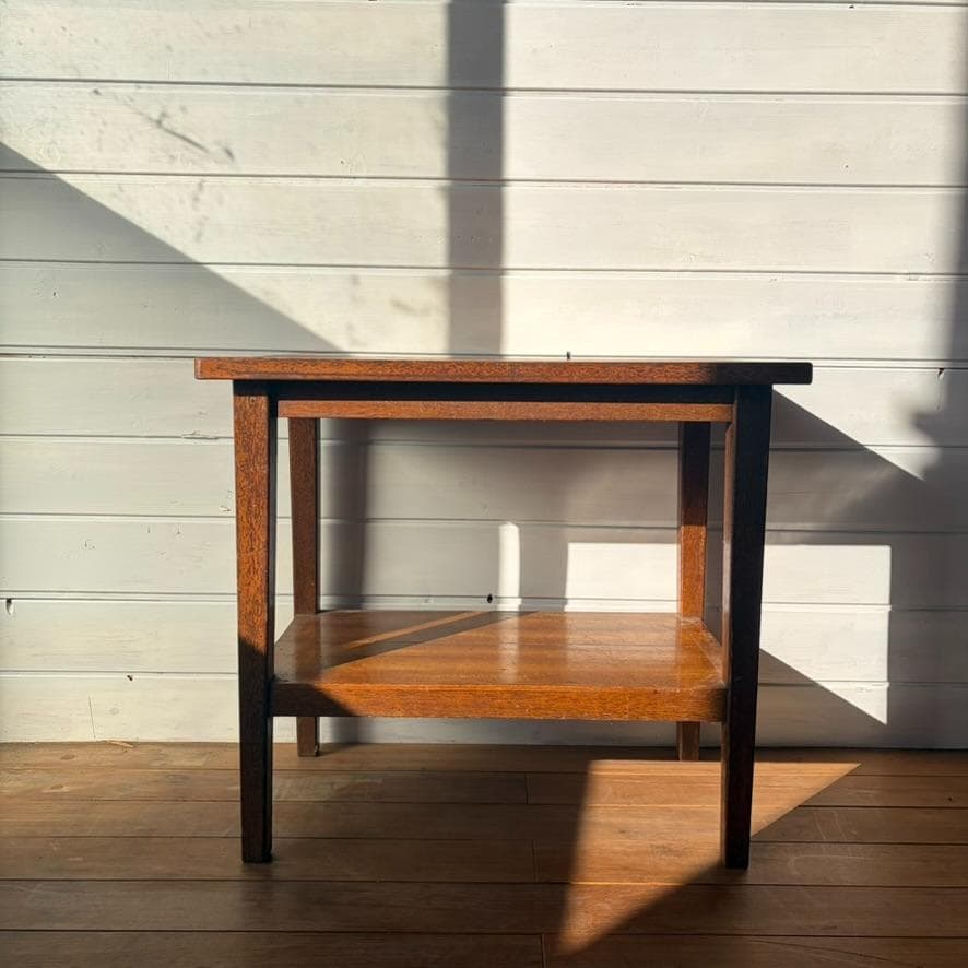 木製 二段 サイドテーブル／小机 飾り台 古家具 古道具