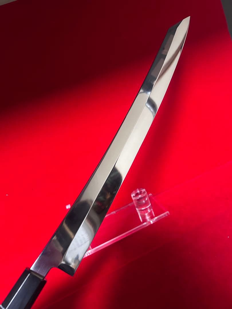 包丁　マグロ包丁　切付　尺三　鬼反り　鏡面仕上げ　切味抜群　箱付　未使用品