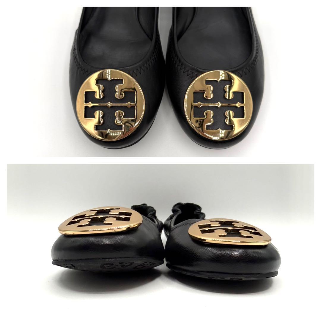 超美品　TORY BURCH ブラック フラットシューズ　GD金具　25.5㎝
