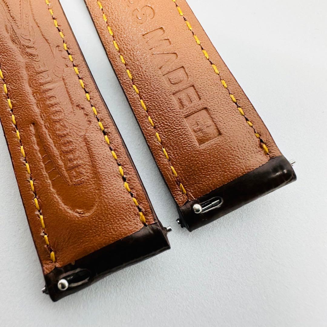 1069#18mm-16mmダークブラウン★本物クロコダイルベルト★スイス製