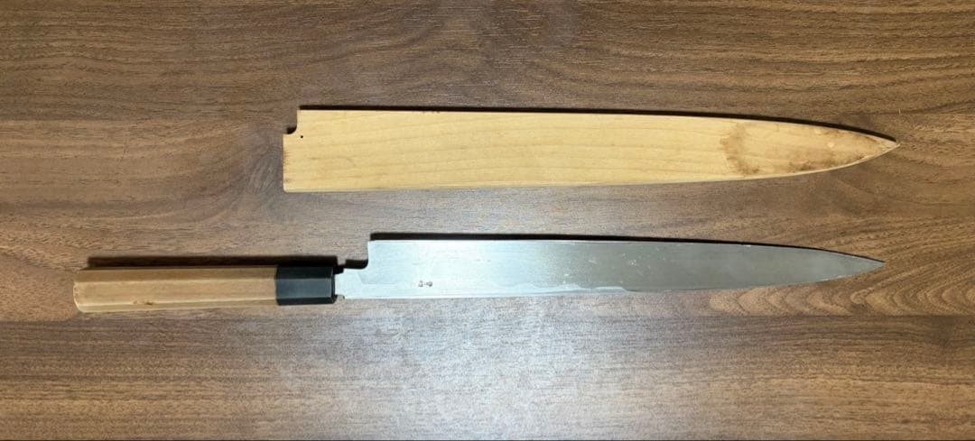 柳刃包丁　青鋼・尺一・鞘付き