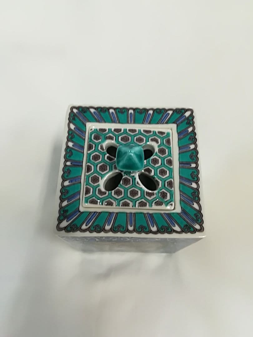 九谷焼 香籠 九谷 花鳥唐草 角香炉 白雅作 新品未使用 レア アンティーク