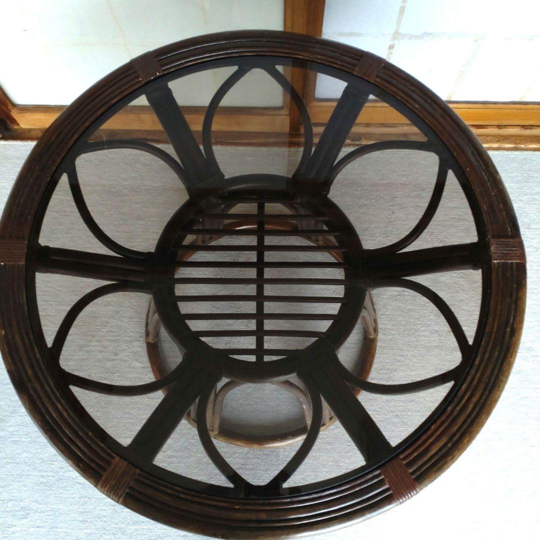 ラタンテーブル　ガーデンテーブル　机 ガラステーブル