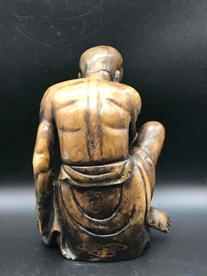 旧家蔵出し中国骨董　明時代　寿山石彫　達磨　雪山大士　時代物(C-12)