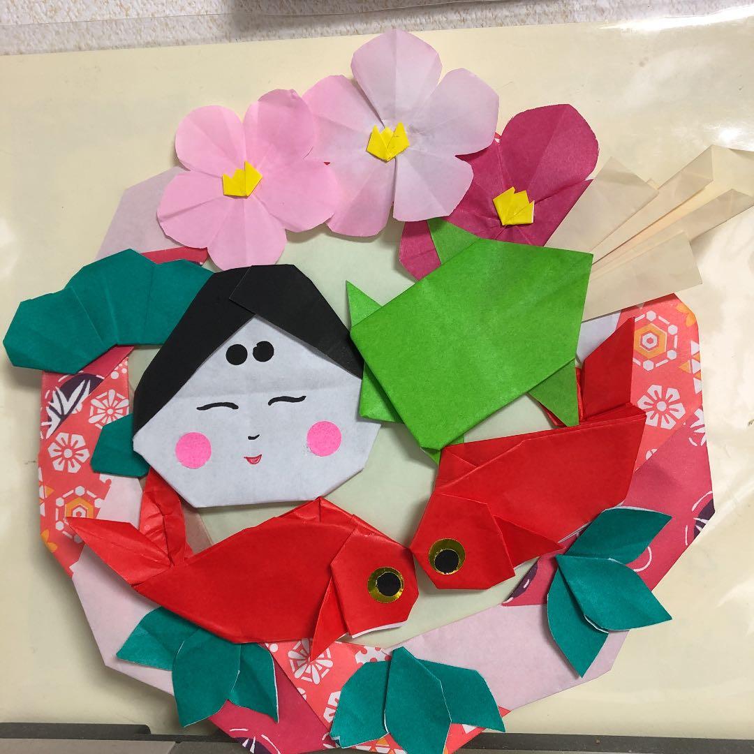 お正月リース　折り紙　お福