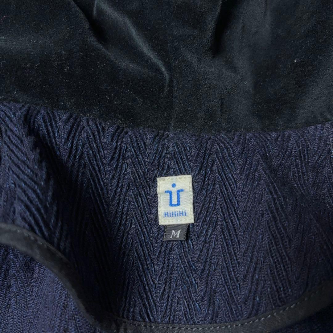 HiHiHi インディゴヘリンボーンコート 甘雨コート ジャガード織り