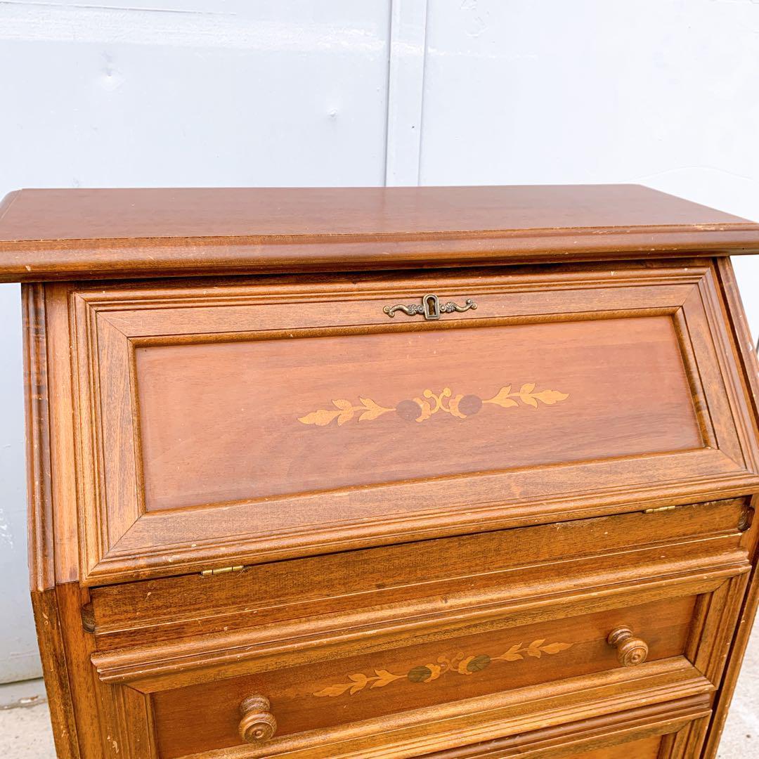 【稀少家具】イタリア 象嵌ライティング ビューロー レトロ机 木製 デスク