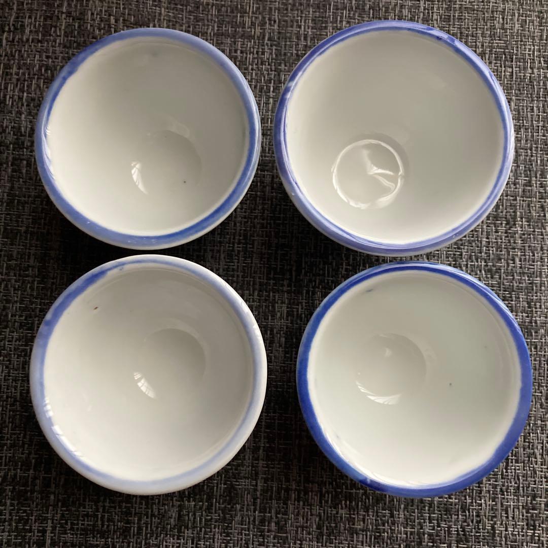 骨董　煎茶碗　手描き染付　茶器　湯のみ　4客セット　※値下げしました