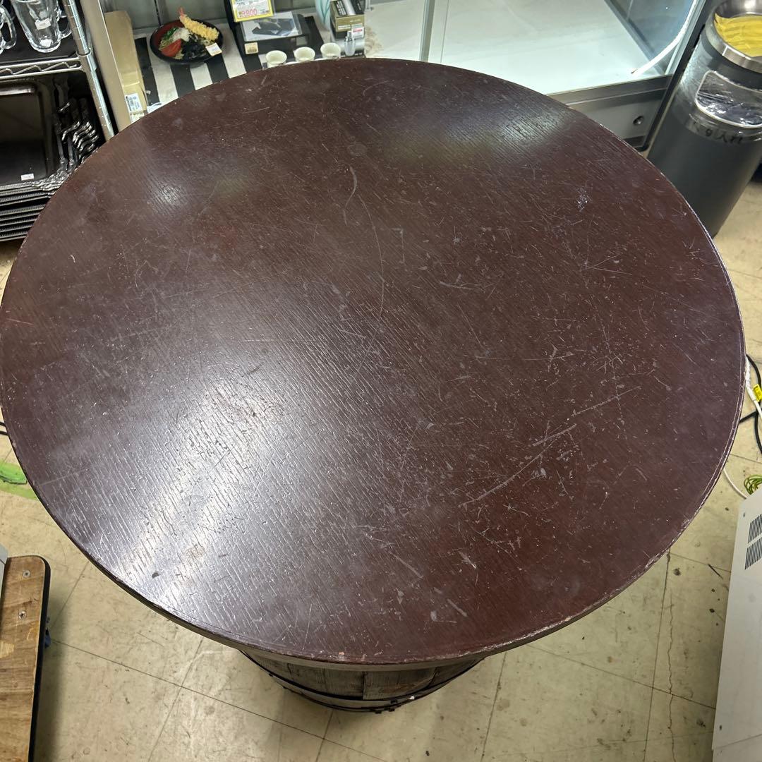 6668②木製古樽 バレルテーブル 直径約80㎝ 高さ約103㎝ キャスター付き