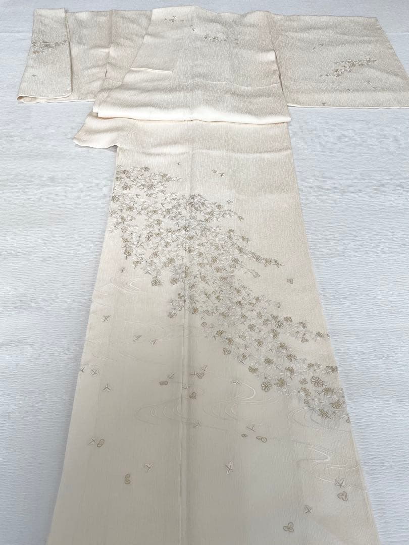 可憐な総刺繍 訪問着 ◇正絹 ホワイト裄長トールサイズ