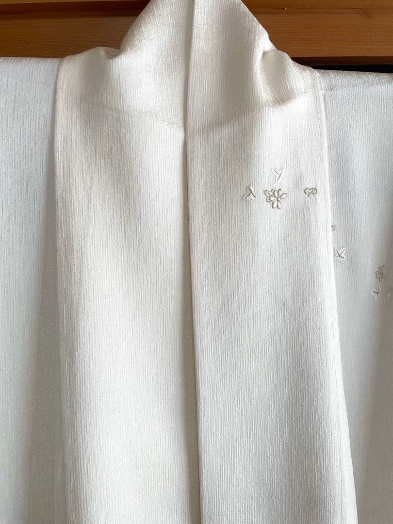 可憐な総刺繍 訪問着 ◇正絹 ホワイト裄長トールサイズ