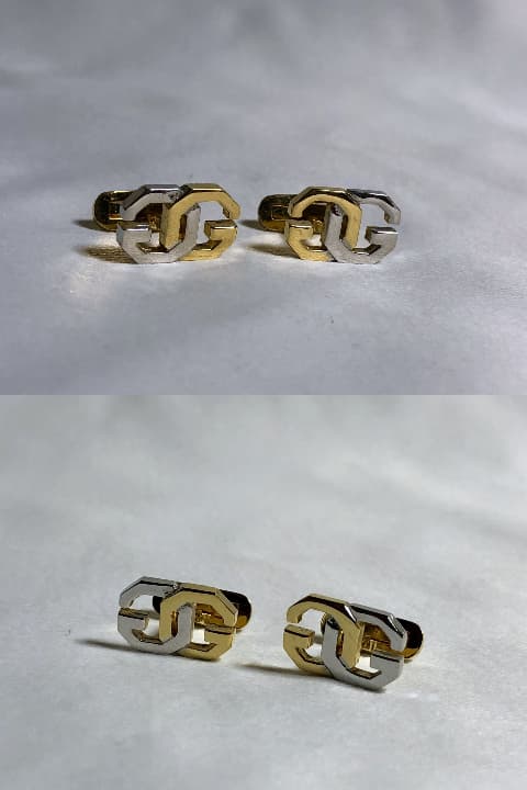 正規良 激レア ジバンシィ GGロゴコンビカラー カフス 金×銀 ダブルGボタン