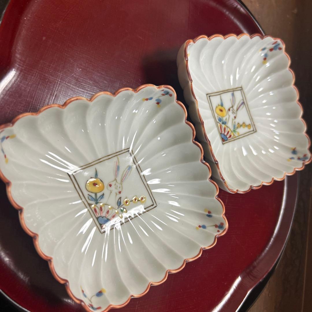 作家　陶芸作家　空萌工房 うさぎ 田口紀美子　菊割菱鉢　２枚セット