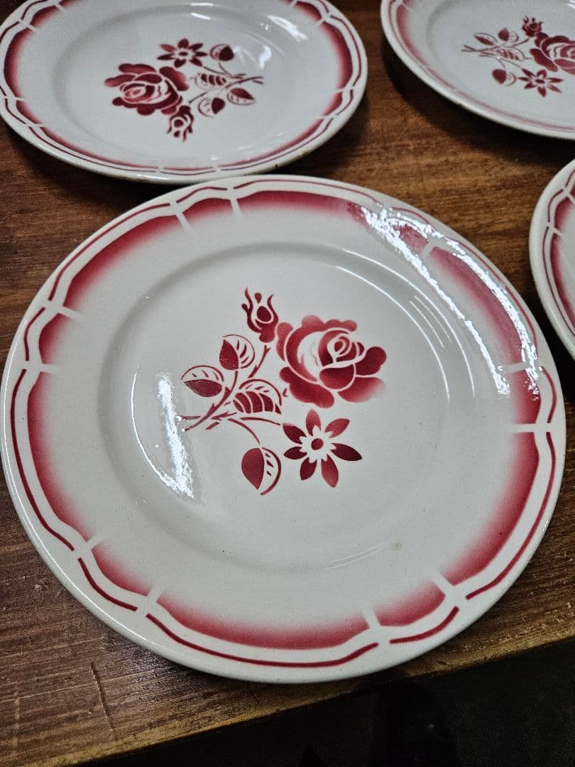 フランスアンティーク ステンシルプレート 6枚セット 平皿 花柄 バラ