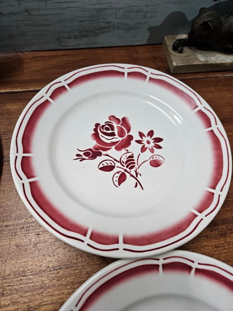 フランスアンティーク ステンシルプレート 6枚セット 平皿 花柄 バラ