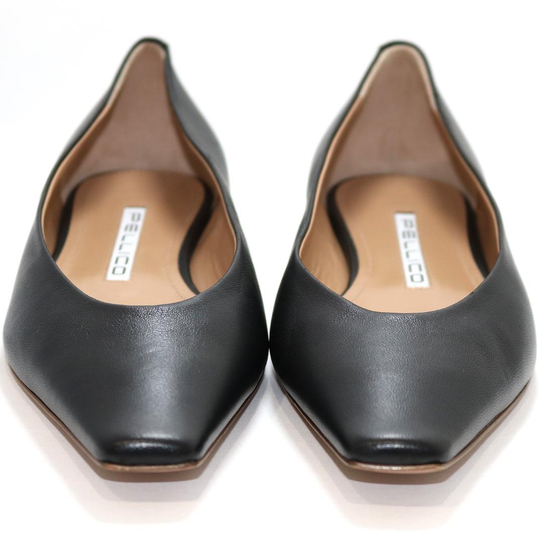 【極美品】ペリーコ ダマ フラットパンプス 38 黒 レザー スクエアトゥ 革靴
