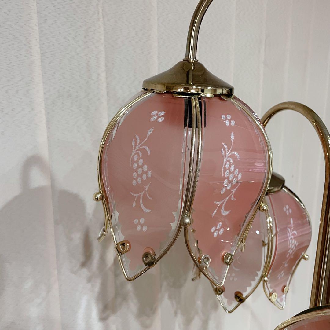 フロアスタンド　フラワー　花　蕾　ロココ調　フロアライト　ゴールド　ピンク　5灯