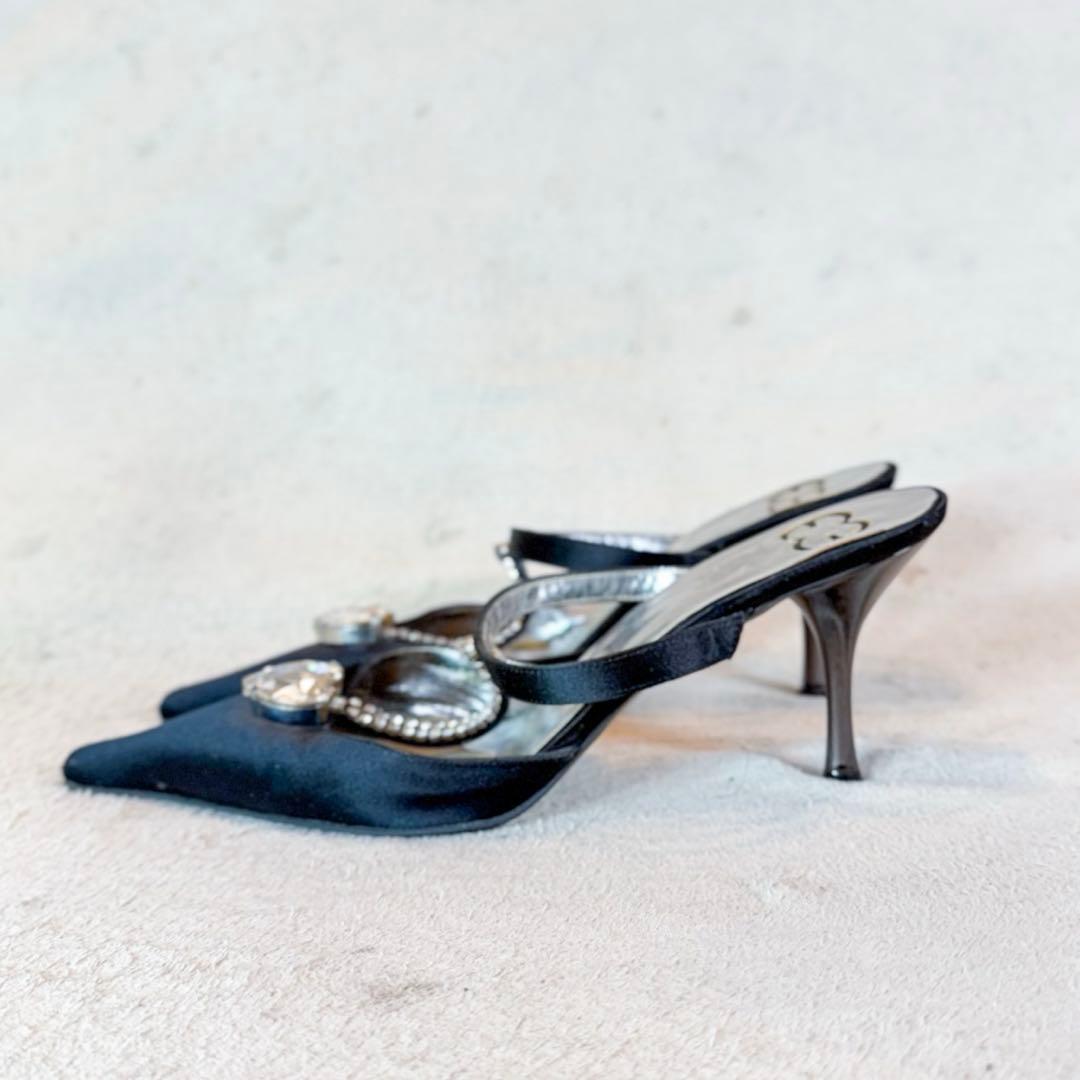 ESCADA エスカーダ ハートビジュー サテン ミュール 37 黒