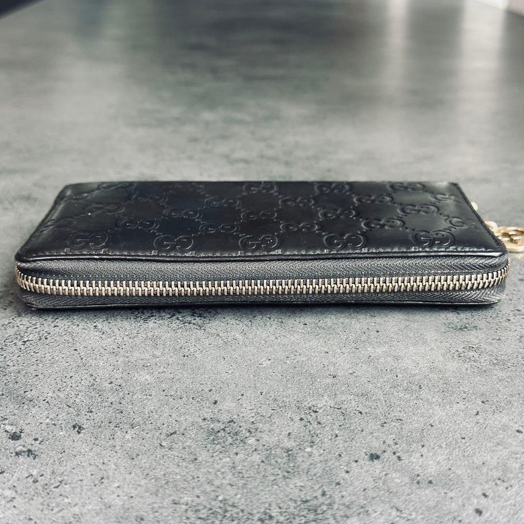 GUCCI GG シマ ラブリーハート レザー 長財布　ラウンドジップ　黒