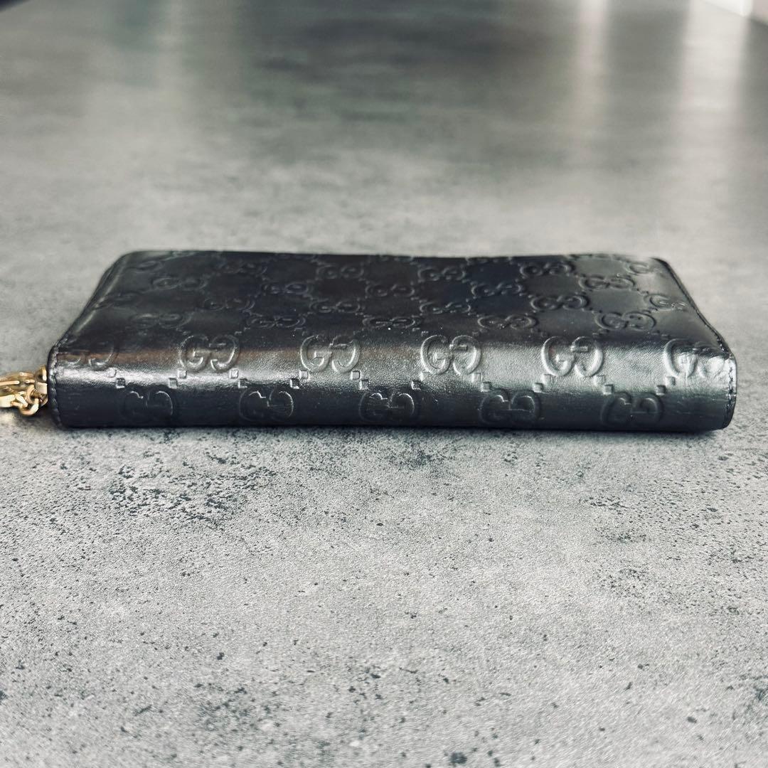 GUCCI GG シマ ラブリーハート レザー 長財布　ラウンドジップ　黒