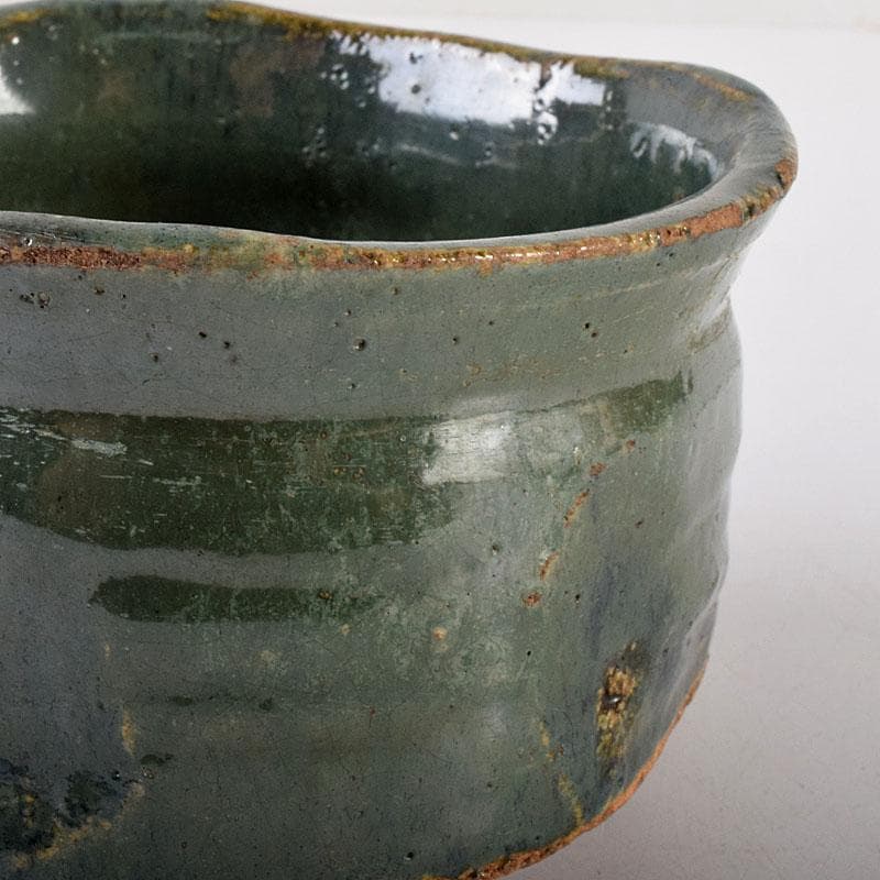 茶道具　織部焼　青織部茶碗　時代箱　V　R7870