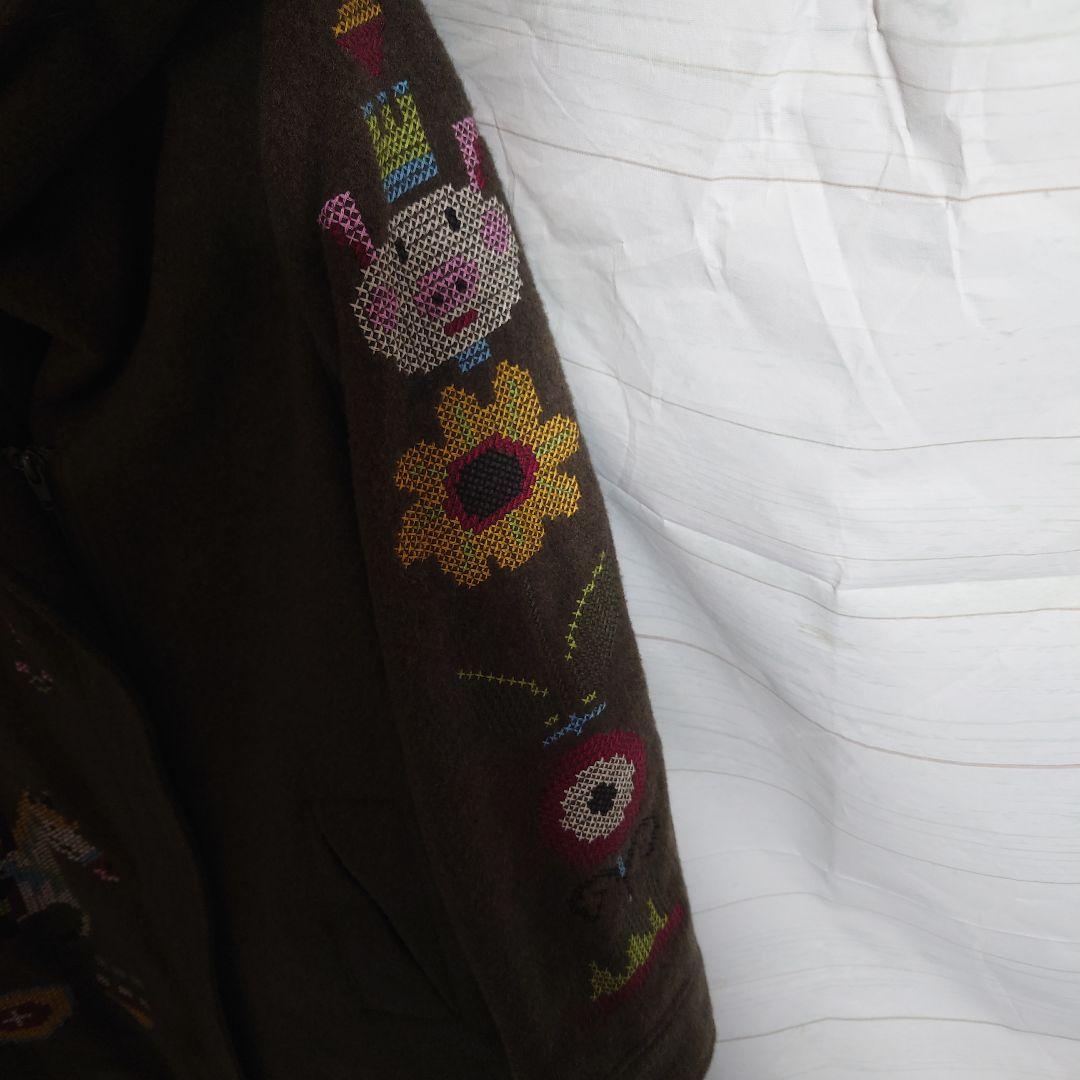 け298 Cooアルベロベロ 刺繍 フーディー コート カーキ ブタ 花