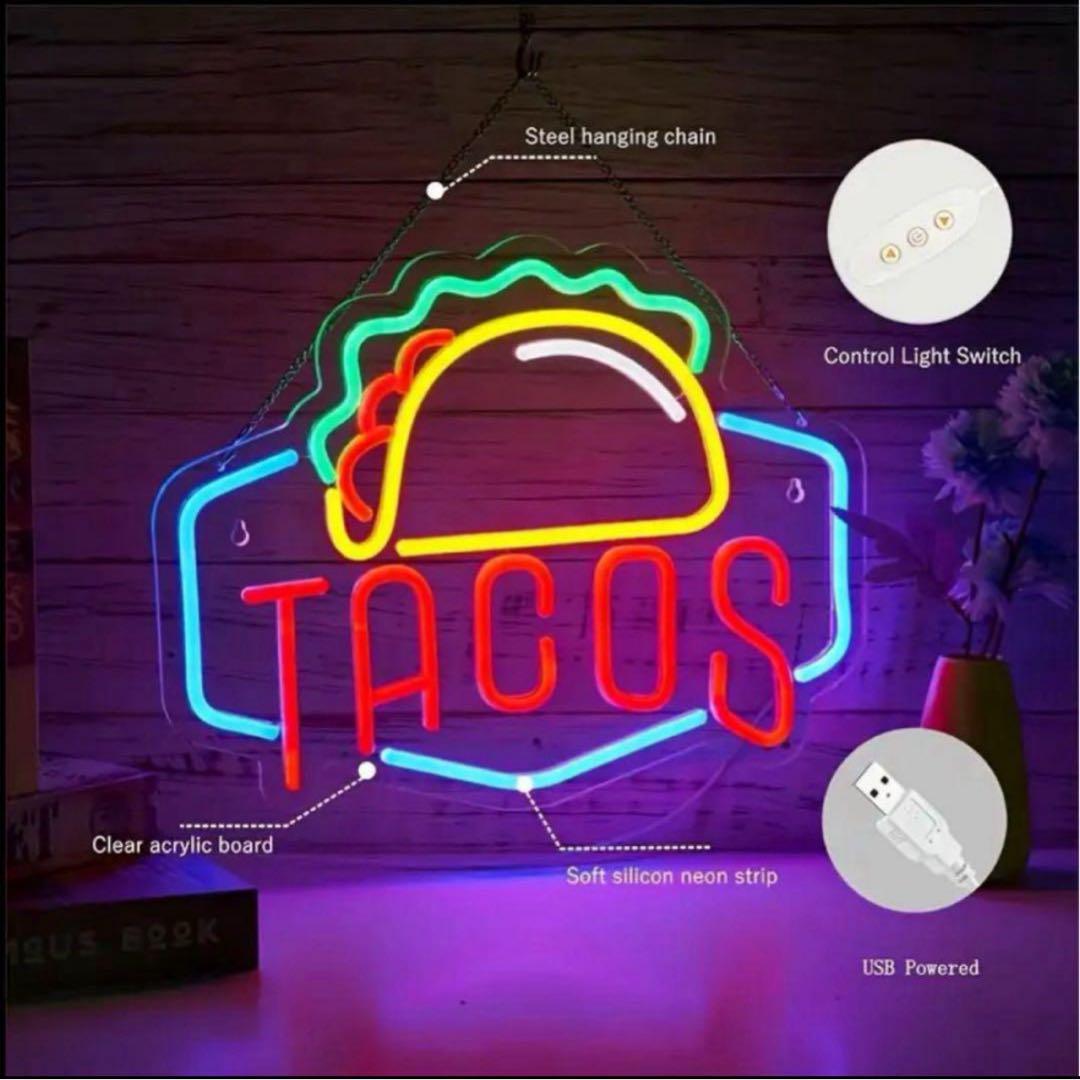 TACOSネオンライト LEDサイン USB タコス看板 店舗用