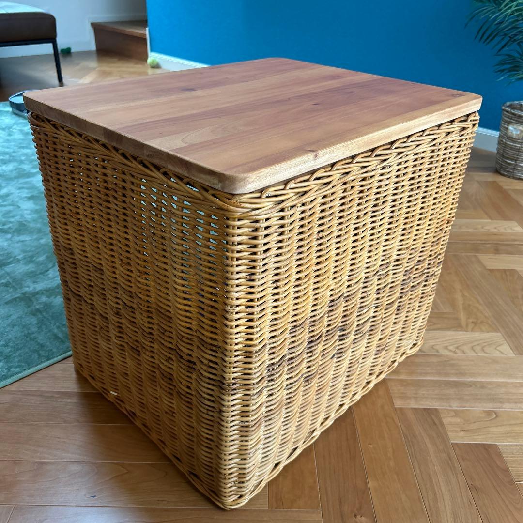 ラタン　ペットハウス クッション付き　籐製サイドテーブル