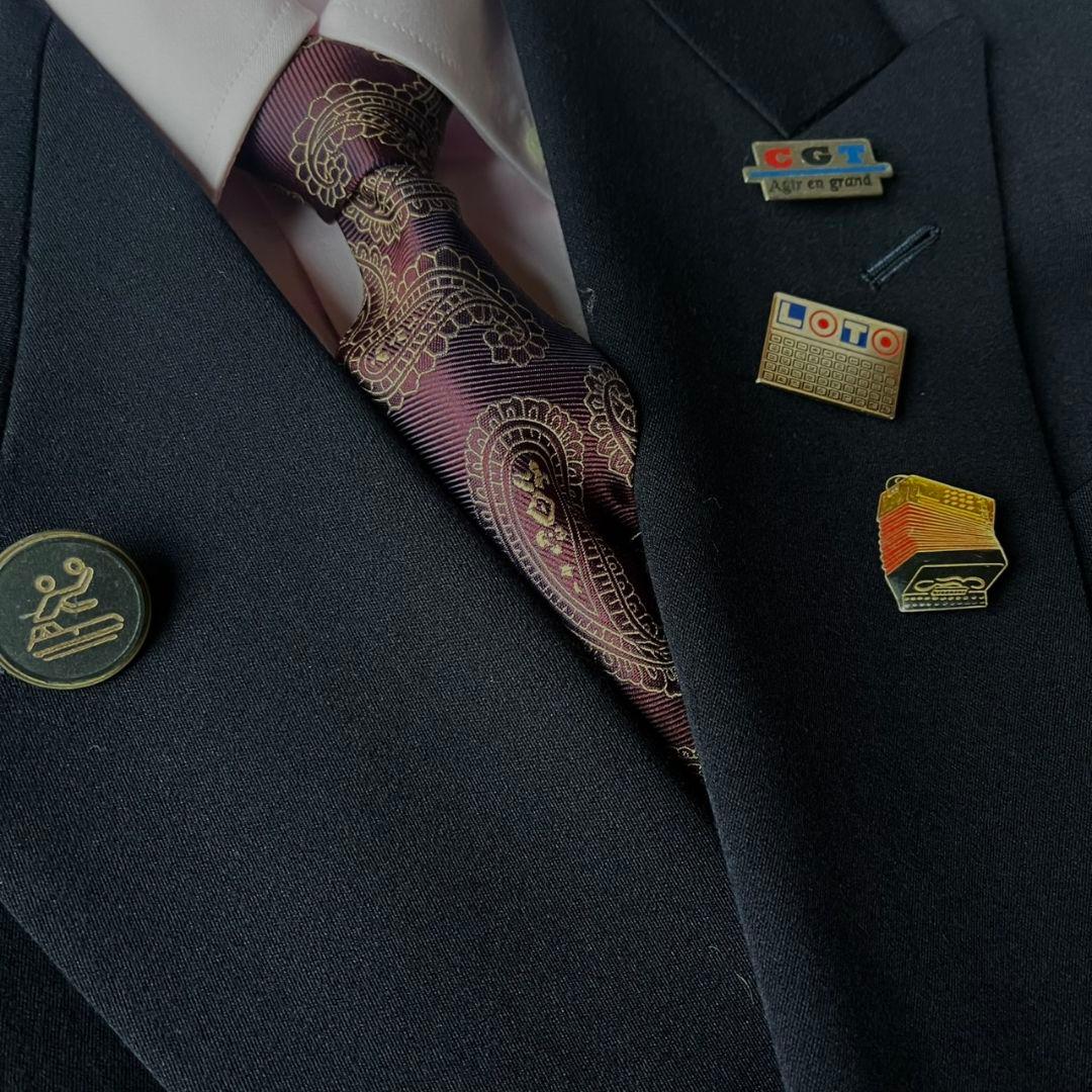 超希少✨極美品✨ペイトンプレイス　ダブルスーツ 豪華5点セット L 濃紺 ピンズ