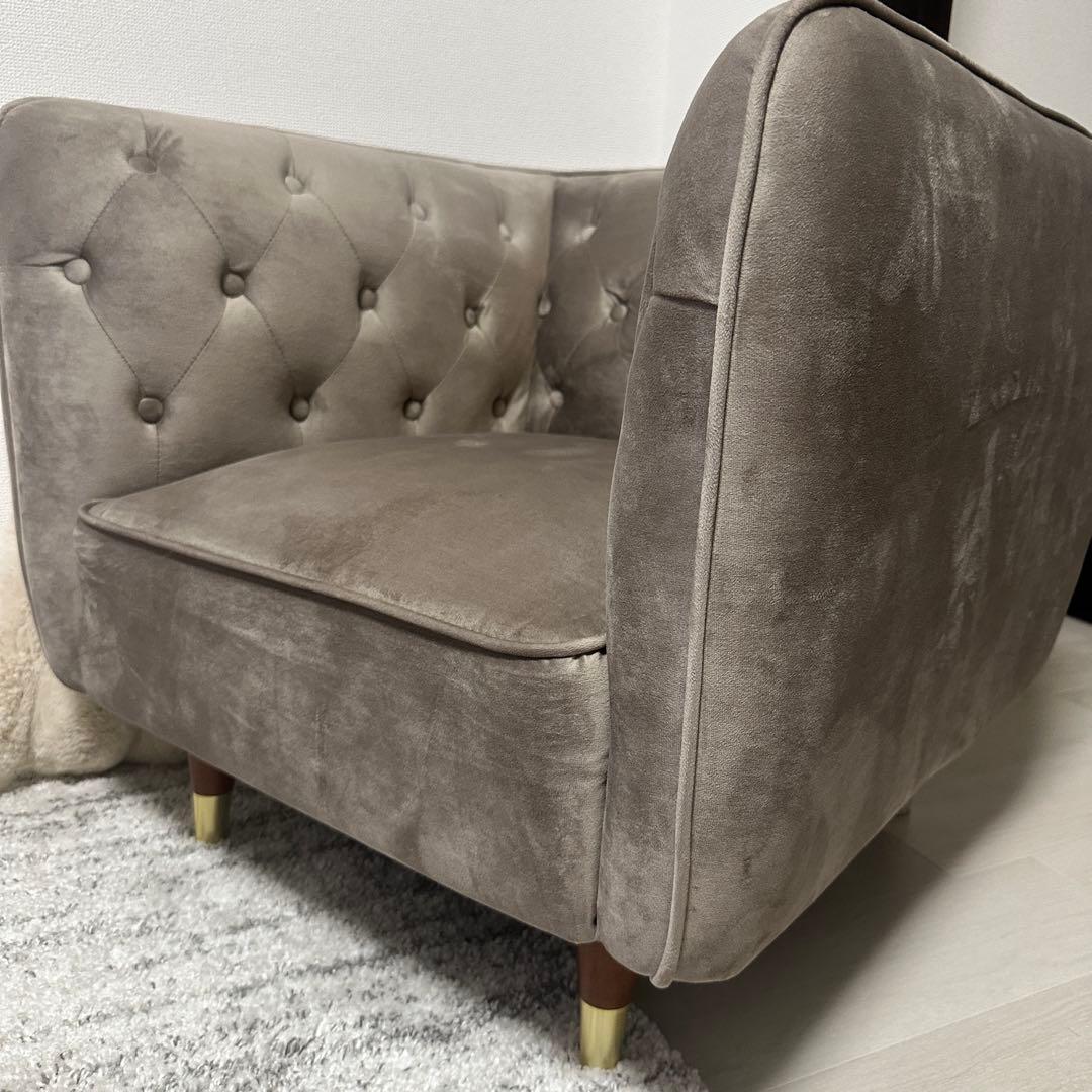 グレー ベルベット 1人掛けソファ　LOWYA 最終値下げ