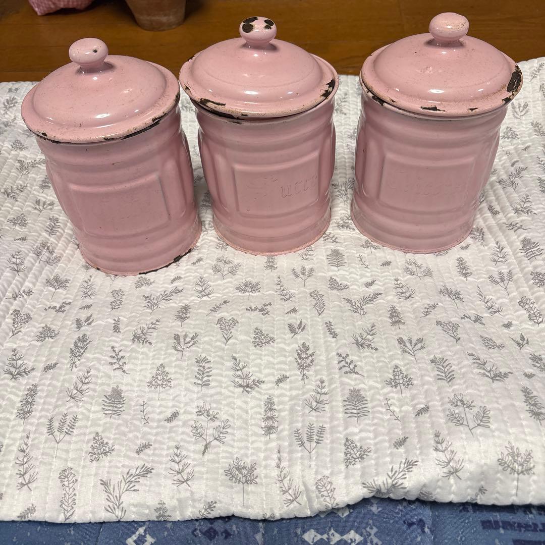 アンティーク　ヴインテージ　フレンチ　ホーローキャニスター３個