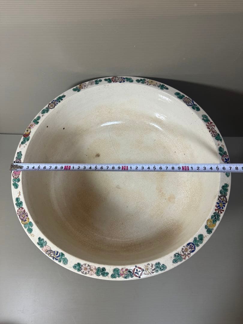 2175 骨董　色絵魚文　金魚鉢　花台付き　根木風　時代物