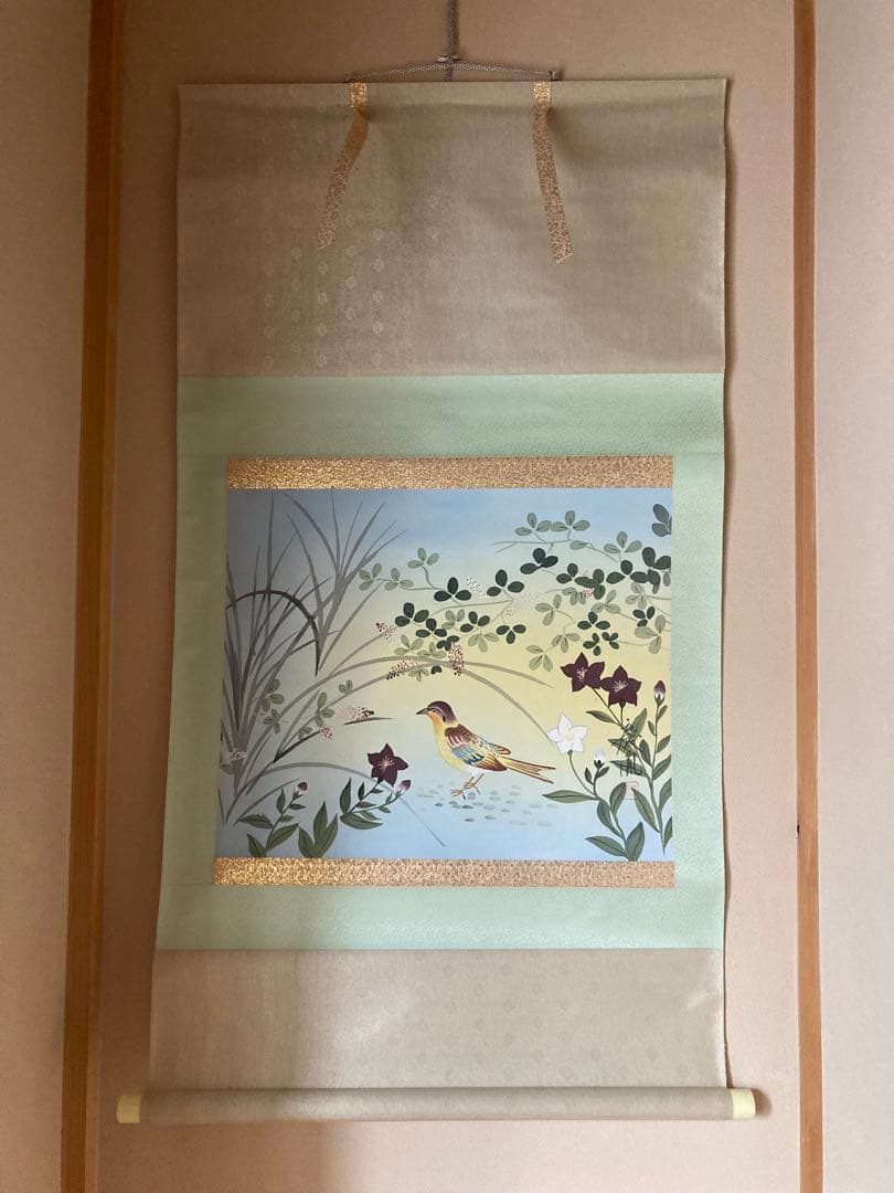 掛け軸　4本セット　四季花之図　慶胤　絹本　尺八　花鳥　春夏秋冬