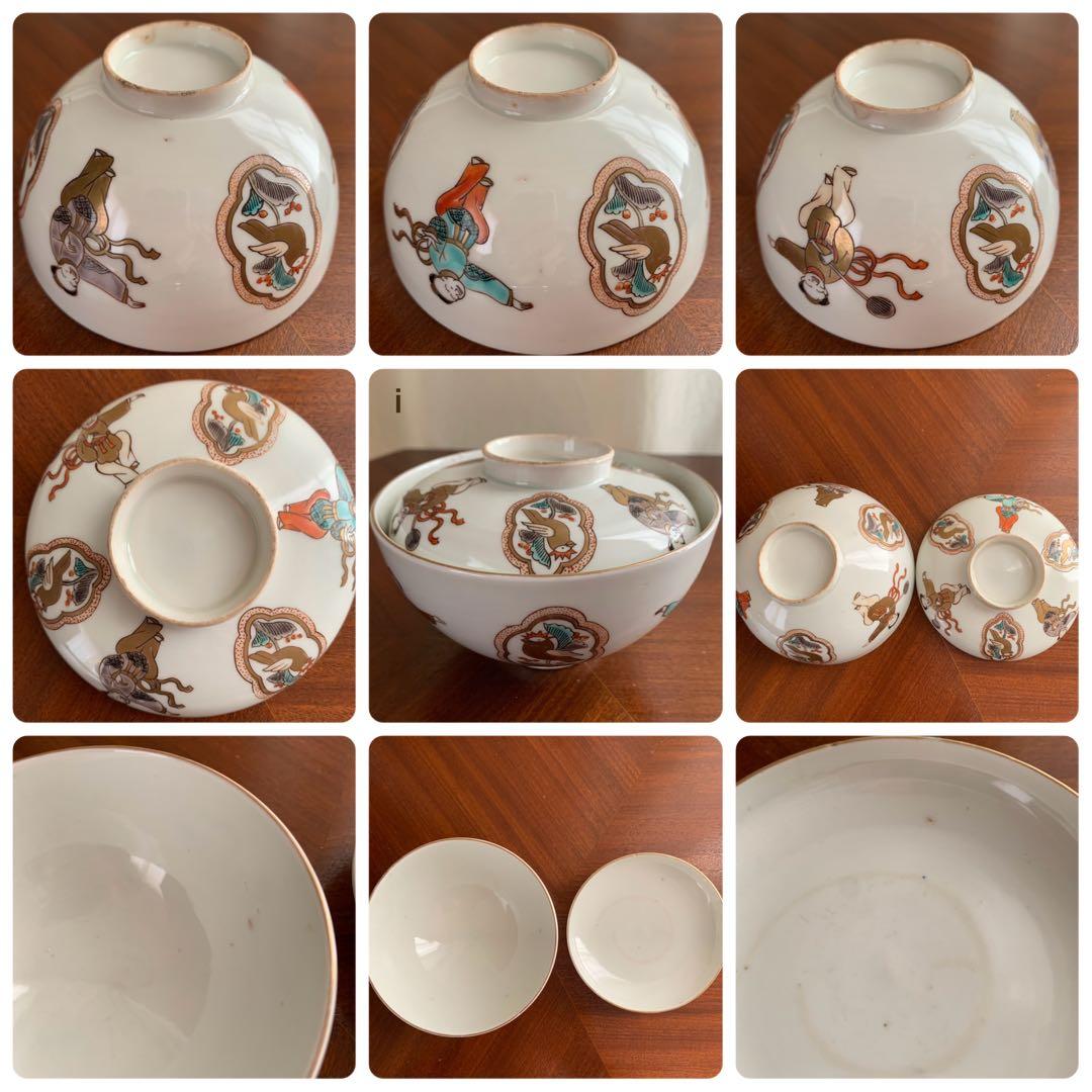 古伊万里　錦唐子絵　蓋付き　金彩　茶碗　アンティーク　骨董　ヴィンテージ レトロ