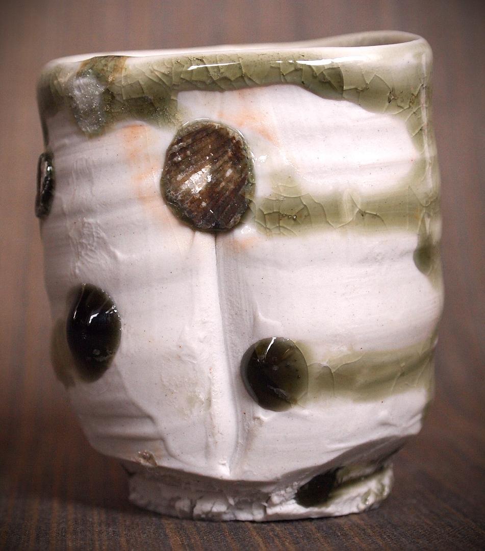 希少作★谷本貴【師：師：森正・谷本景】白磁(ビードロ）湯のみ★共箱