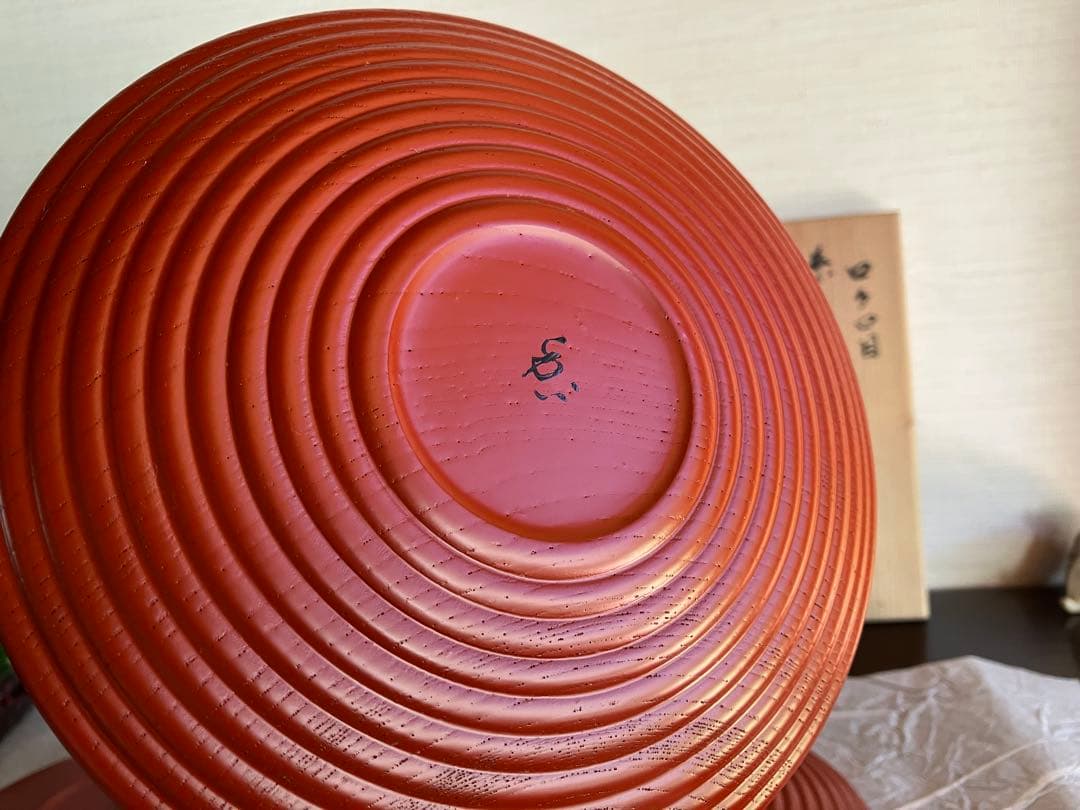 山中塗　山中漆器　香仙工房　ロクロ目　朱　銘々皿　菓子皿　５枚　茶道　茶道具
