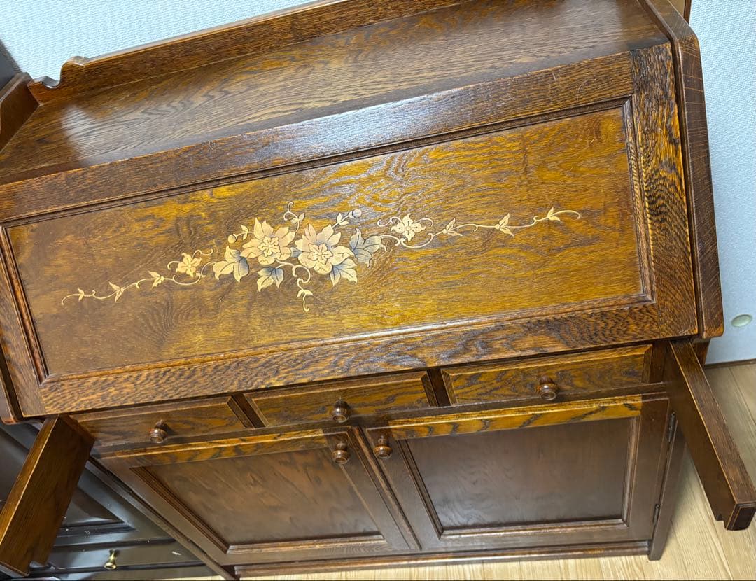 三越家具【ブルージュ】象嵌 ライティングビューローデスク・ヴィンテージ オーク材