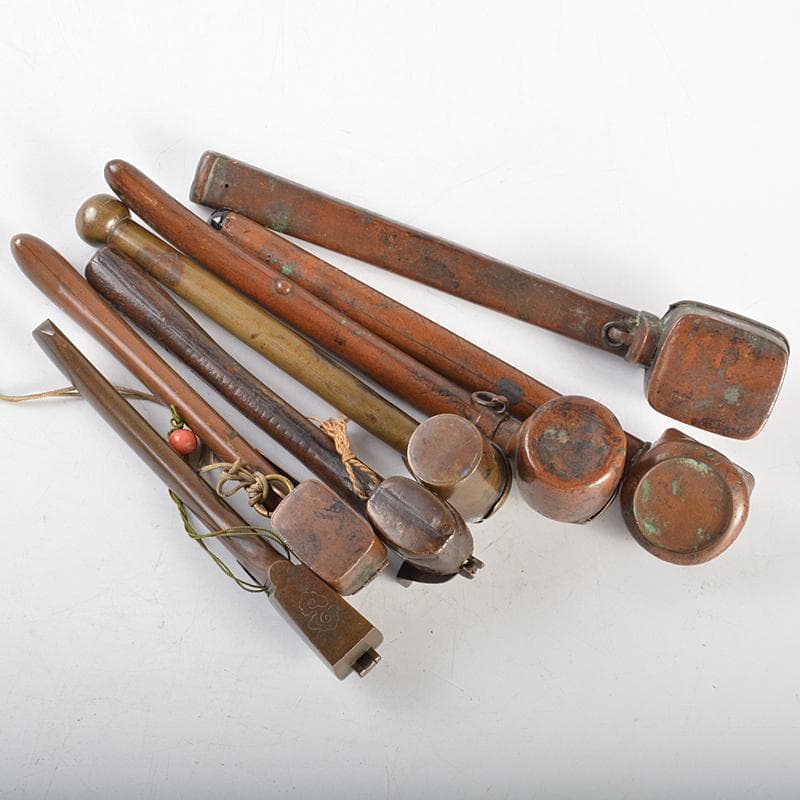 時代提げ物　書道具　古銅　矢立　15点まとめて　F　R7308