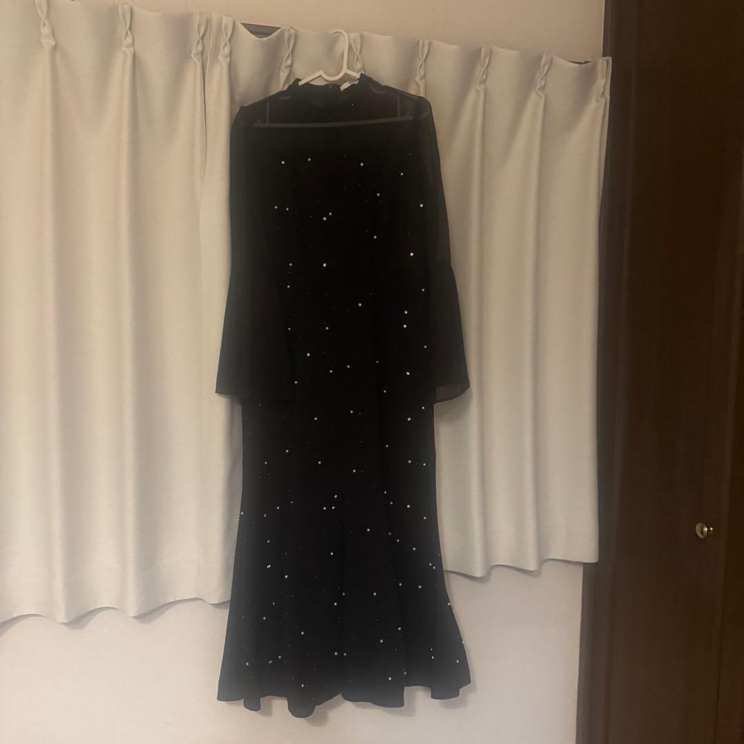 LEJA パールビジュープリーツフレアスリーブマーメイドワンピースドレス