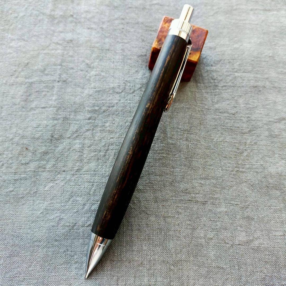 カメルーンエボニー　ハンドメイド　木軸シャープペン　0.5mm　天然木　シルバー