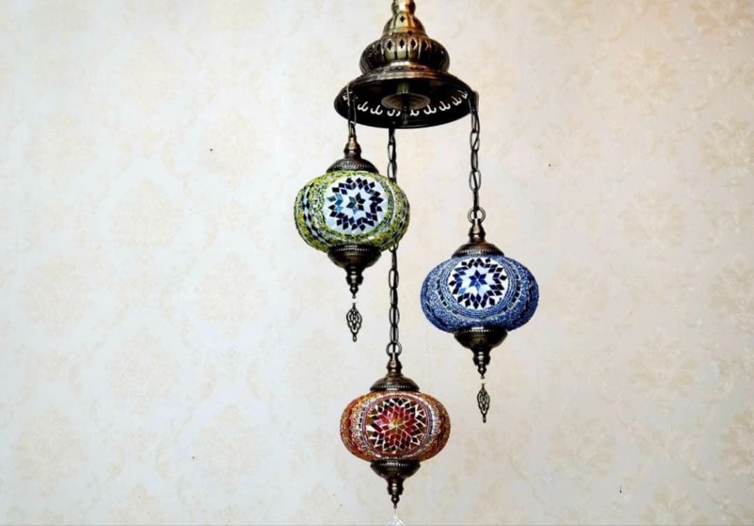 藤*貴様 引掛けシーリング用 トルコランプ　職人手作り　カラーガラス　吊り下げ、