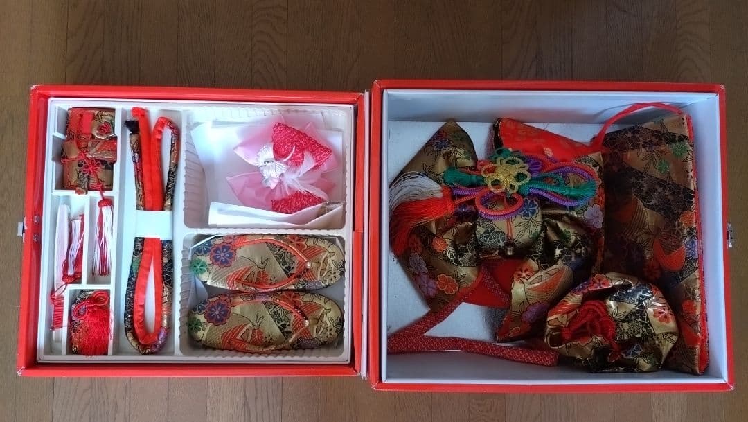 七五三セット✿お着物なし✿赤いフック付タイプ✿折りたたみ箱✿ 金色の寿文字