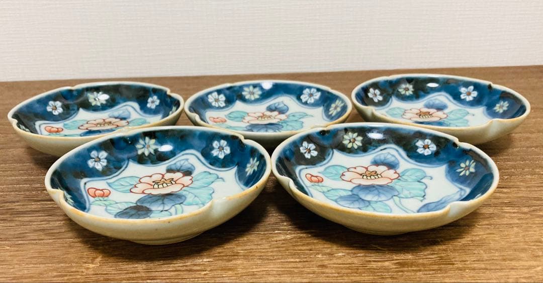佐藤走波（六代）染錦　椿文　三寸皿　小皿5枚